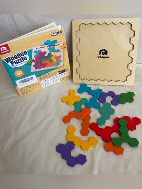 Coogam Colorful Wooden Hexagon Brain Teaser Puzzle with 60 challenges